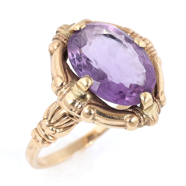 1910s 14K YELLOW GOLD AMETHYST RING
