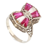 EDWARDIAN 14K WHITE GOLD RUBY & TOURMALINE RING