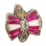 EDWARDIAN 14K WHITE GOLD RUBY & TOURMALINE RING