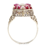 EDWARDIAN 14K WHITE GOLD RUBY & TOURMALINE RING