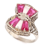 EDWARDIAN 14K WHITE GOLD RUBY & TOURMALINE RING