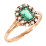 GEORGIAN 10K YELLOW GOLD EMERALD & SEED PEARL RING