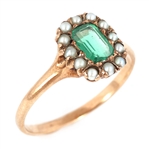 GEORGIAN 10K YELLOW GOLD EMERALD & SEED PEARL RING