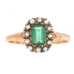 GEORGIAN 10K YELLOW GOLD EMERALD & SEED PEARL RING