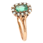 GEORGIAN 10K YELLOW GOLD EMERALD & SEED PEARL RING