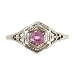 ART DECO 14K WHITE GOLD PINK SAPPHIRE RING