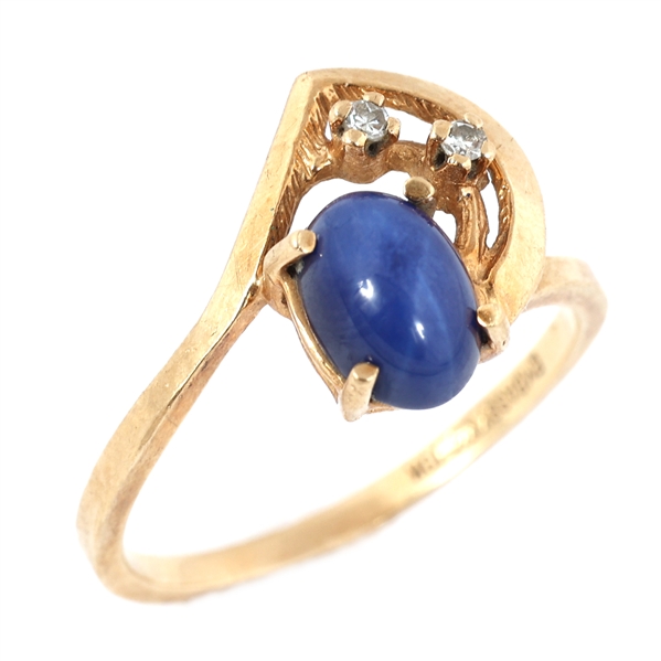 10K YELLOW GOLD BLUE STAR SAPPHIRE FASHION RING