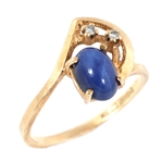 10K YELLOW GOLD BLUE STAR SAPPHIRE FASHION RING