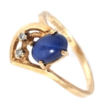 10K YELLOW GOLD BLUE STAR SAPPHIRE FASHION RING