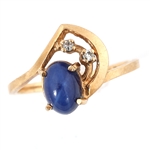 10K YELLOW GOLD BLUE STAR SAPPHIRE FASHION RING