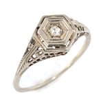 ART DECO 14K WHITE GOLD DIAMOND RING