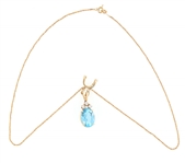 14K YELLOW GOLD BLUE TOPAZ & DIAMOND PENDANT WITH CHAIN