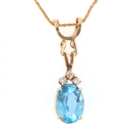 14K YELLOW GOLD BLUE TOPAZ & DIAMOND PENDANT WITH CHAIN