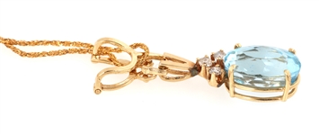 14K YELLOW GOLD BLUE TOPAZ & DIAMOND PENDANT WITH CHAIN