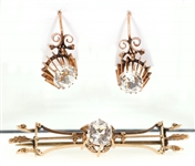 VICTORIAN 9K YELLOW GOLD BROOCH & EARRINGS