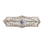 PLATINUM & 14K WHITE GOLD BLUE TOPAZ BROOCH PIN