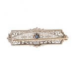 PLATINUM & 14K WHITE GOLD BLUE TOPAZ BROOCH PIN
