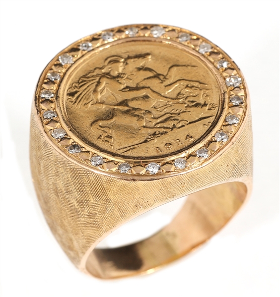 14K YELLOW GOLD DIAMOND & GEORGE V SOVEREIGN RING