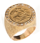 14K YELLOW GOLD DIAMOND & GEORGE V SOVEREIGN RING