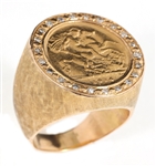 14K YELLOW GOLD DIAMOND & GEORGE V SOVEREIGN RING