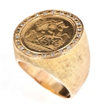 14K YELLOW GOLD DIAMOND & GEORGE V SOVEREIGN RING