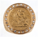 14K YELLOW GOLD DIAMOND & GEORGE V SOVEREIGN RING
