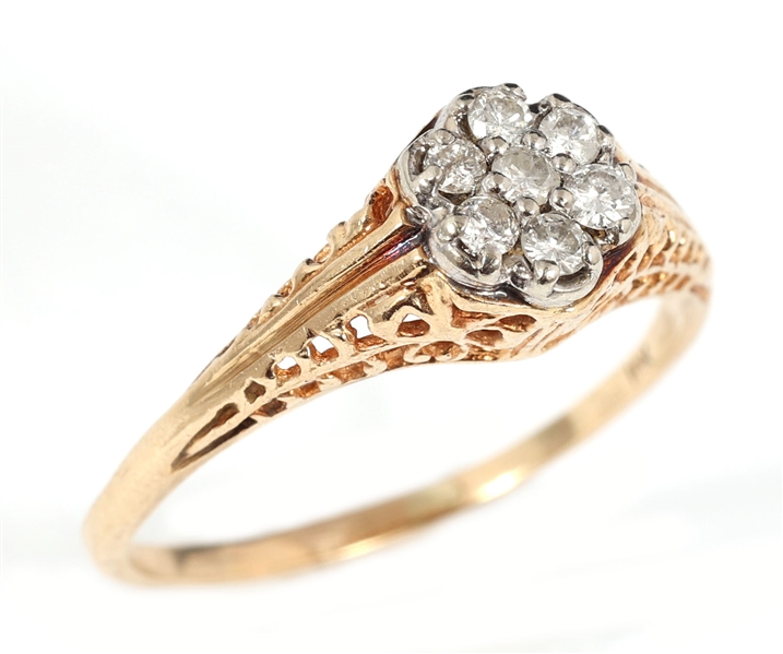 10K YELLOW GOLD ART DECO STYLE CLUSTER RING