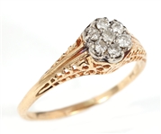 10K YELLOW GOLD ART DECO STYLE CLUSTER RING