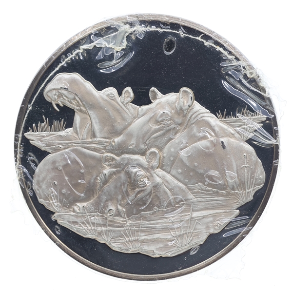 AFRICAN WILDLIFE SOCIETY HIPPOPOTAMI 2 OZ SILVER MEDAL