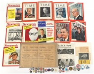 POLITICAL BUTTONS, MAGAZINES, AND EPHEMERA 