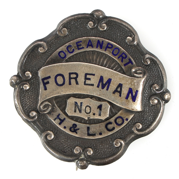 OCEANPORT NJ H&L CO. FOREMAN STERLING SILVER BADGE