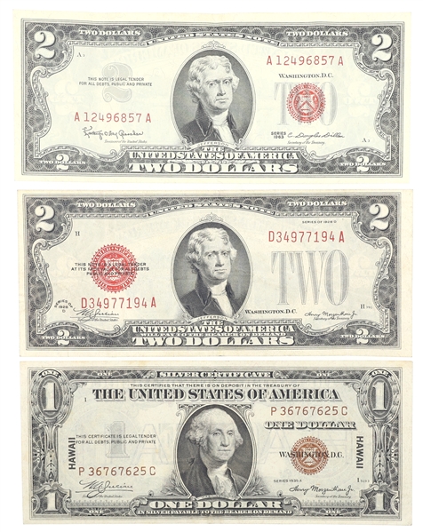 UNITED STATES $1 $2 RED SEAL HAWAII EMERGENCY NOTES