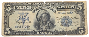 1899 $5 US INDIAN CHIEF SILVER CERTIFICATE NOTE FR.277