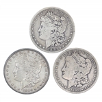 1880-S, 1886-P, & 1890-O US MORGAN SILVER DOLLAR COINS