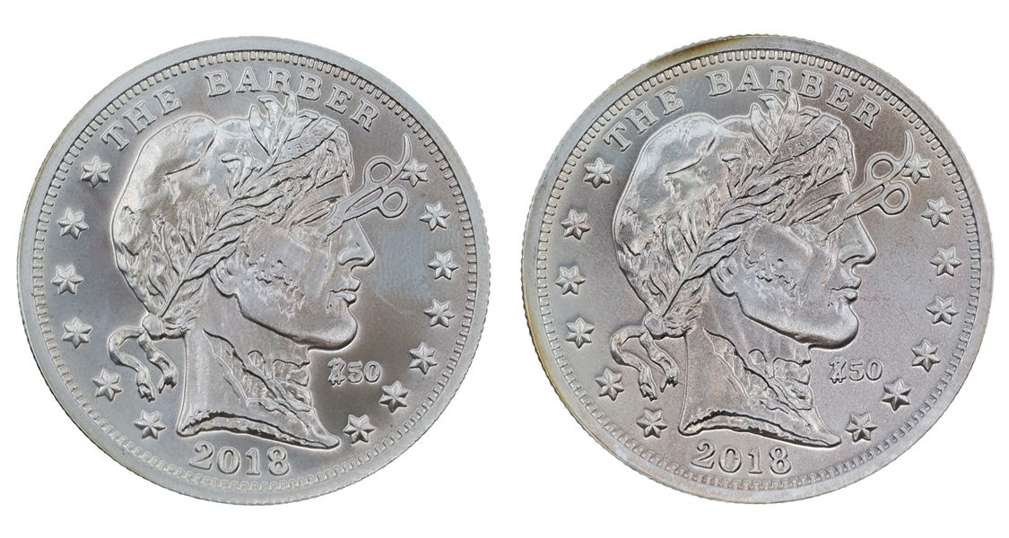 2018 ZOMBUCKS THE BARBER 1 OZ .999 FINE SILVER ROUNDS