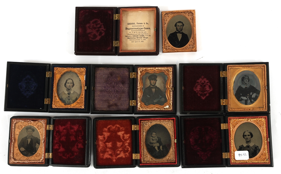 1/9 PLATE AMBROTYPE PHOTOGRAPHS IN CASES 
