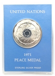 1971 FRANKLIN MINT UN PEACE STERLING SILVER MEDAL