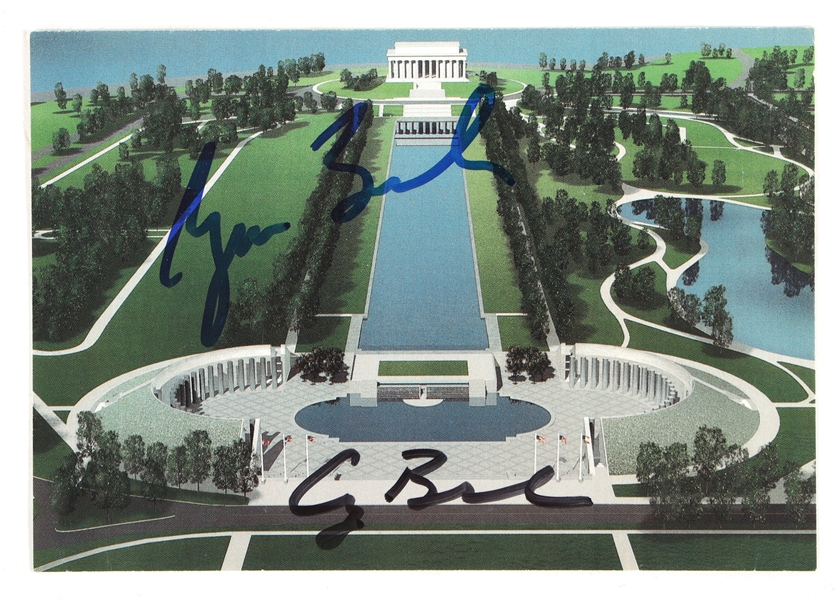 GEORGE BUSH SR & GEORGE W BUSH SIGNED POSTCARD