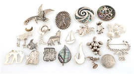 STERLING SILVER MEXICAN BROOCHES - TAXCO & UNSIGNED
