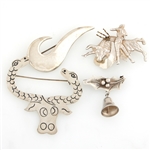 STERLING SILVER MEXICAN BROOCHES - TAXCO & UNSIGNED