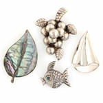 STERLING SILVER MEXICAN BROOCHES - TAXCO & UNSIGNED