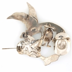 STERLING SILVER MEXICAN BROOCHES - TAXCO & UNSIGNED