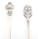 STERLING SILVER SPOONS, CHEESE KNIFE, & OLIVE FORK