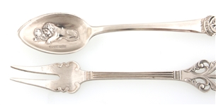 STERLING SILVER SPOONS, CHEESE KNIFE, & OLIVE FORK