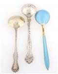 STERLING SILVER SPOONS, CHEESE KNIFE, & OLIVE FORK