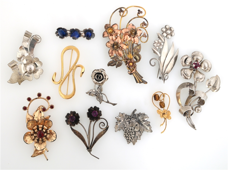 STERLING SILVER FLORAL BROOCHES