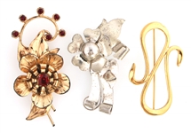 STERLING SILVER FLORAL BROOCHES