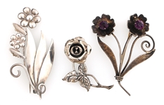 STERLING SILVER FLORAL BROOCHES