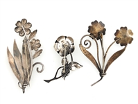 STERLING SILVER FLORAL BROOCHES