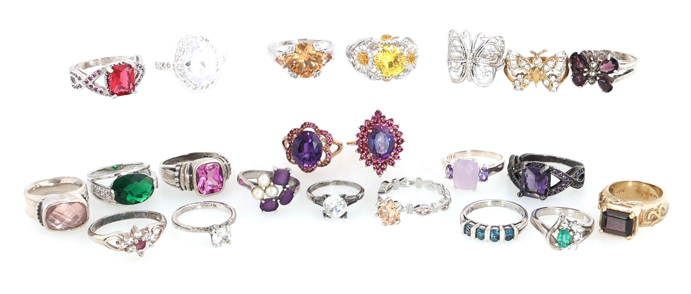 STERLING SILVER SEMI-PRECIOUS STONE & CZ FASHION RINGS